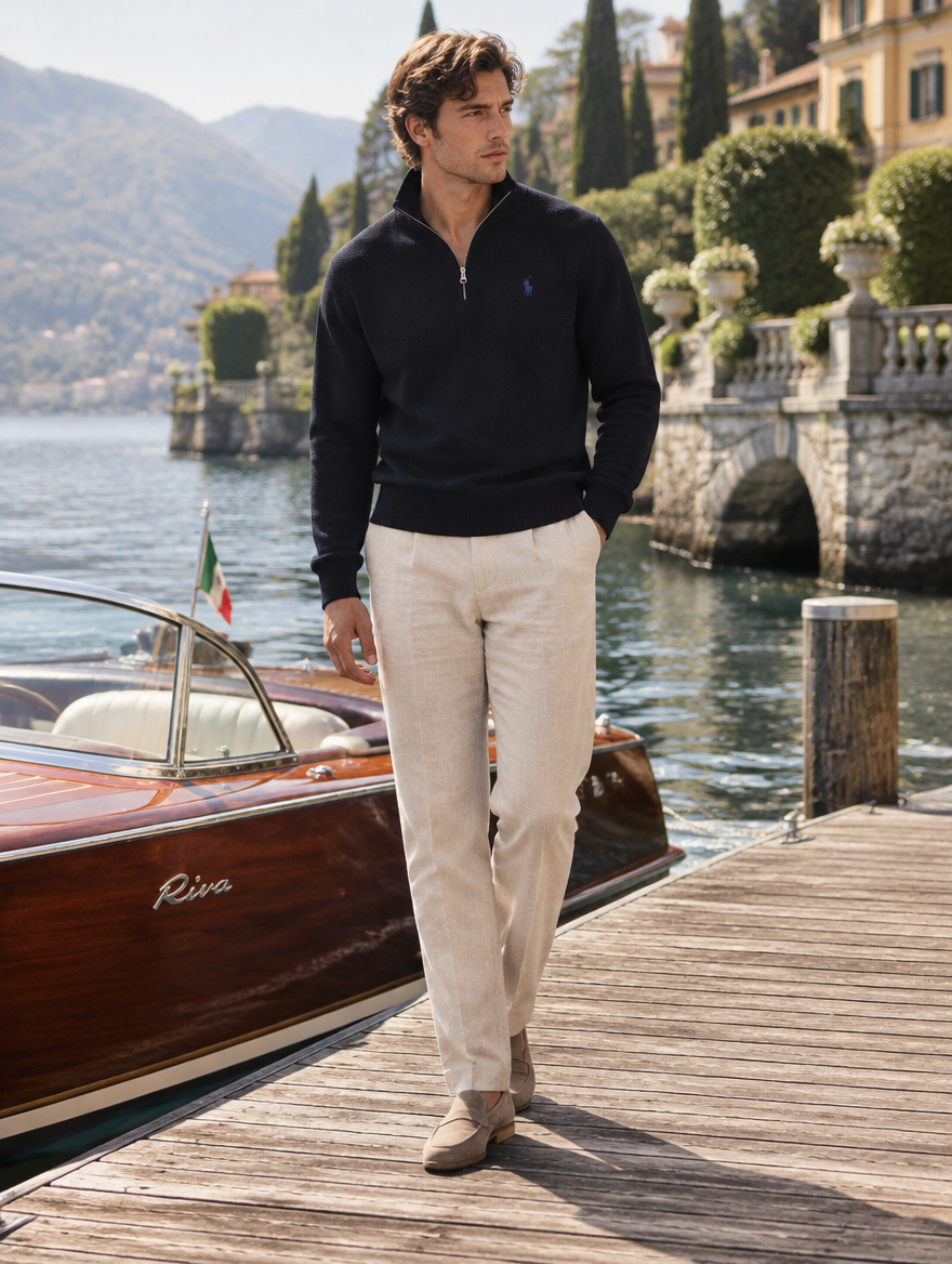 Men's Mesh-Knit Cotton Quarter-Zip Sweater