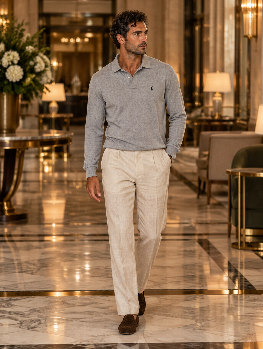 Men's Mesh Long-Sleeve Polo Shirt