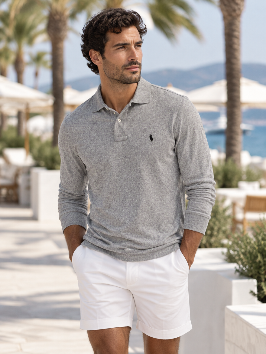 Men's Mesh Long-Sleeve Polo Shirt