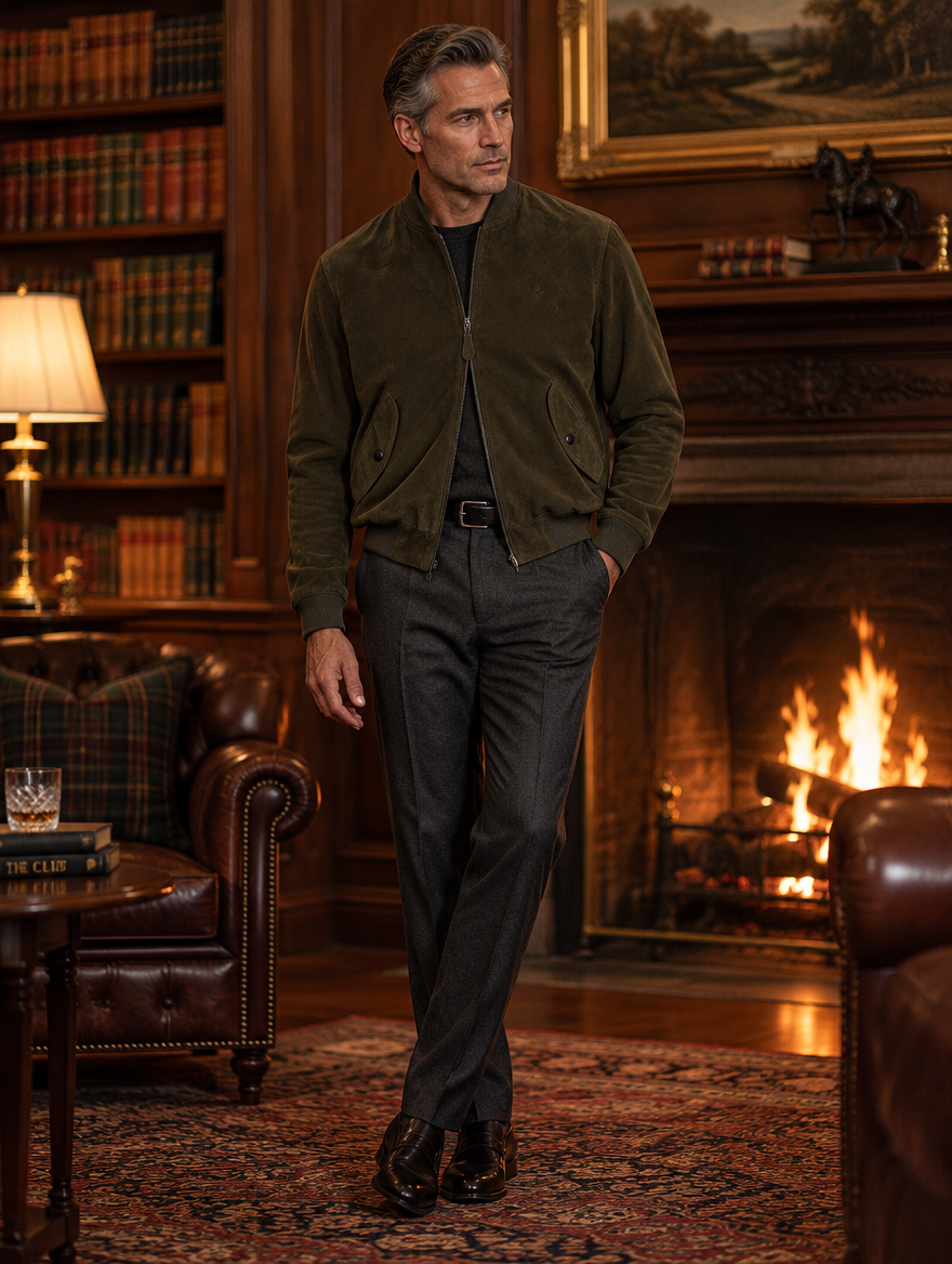 Men's Suede Bomber Jacket