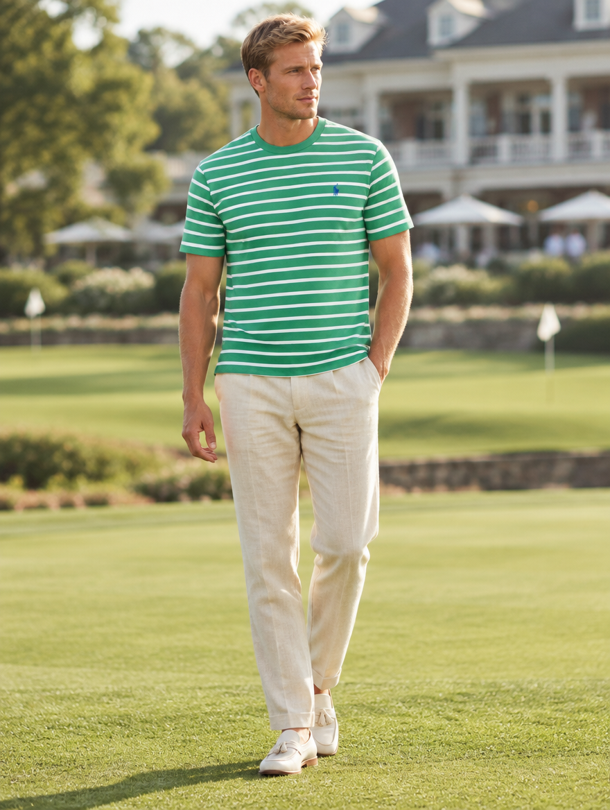 Men's Striped Jersey Crewneck T-Shirt