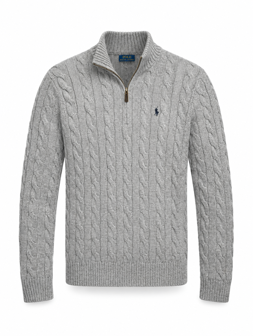 Men's Chunky Cable-Knit Cotton Quarter-Zip Sweater