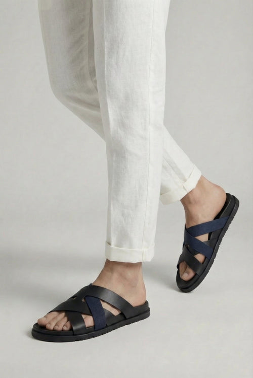 Amalfi Leather Sandal Black Navy