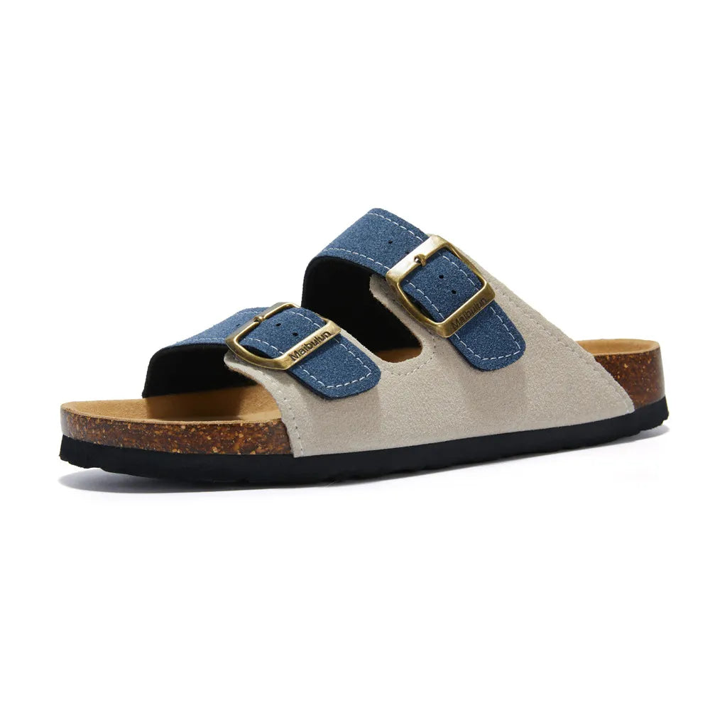 Capri Suede Sandal — Cream & Blue