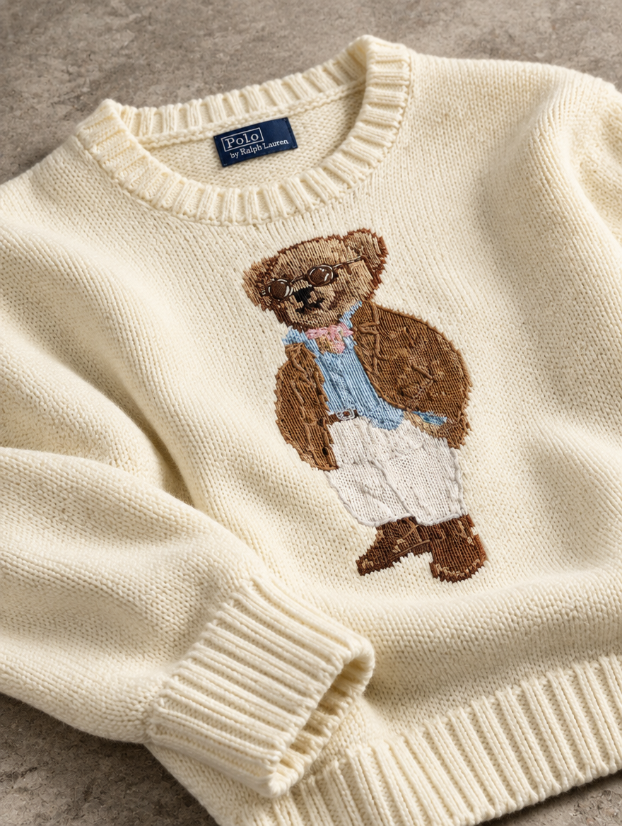 Men's Polo Bear Cotton Crewneck Sweater