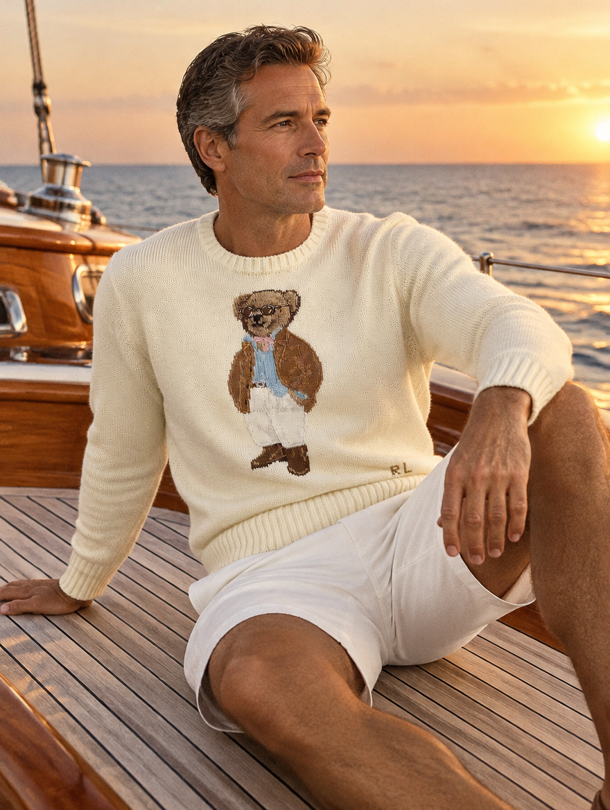 Men's Polo Bear Cotton Crewneck Sweater