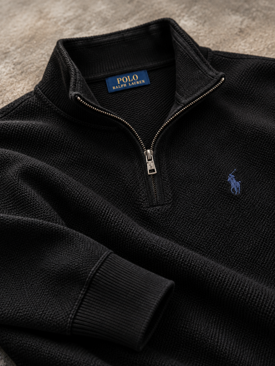 Men's Mesh-Knit Cotton Quarter-Zip Sweater