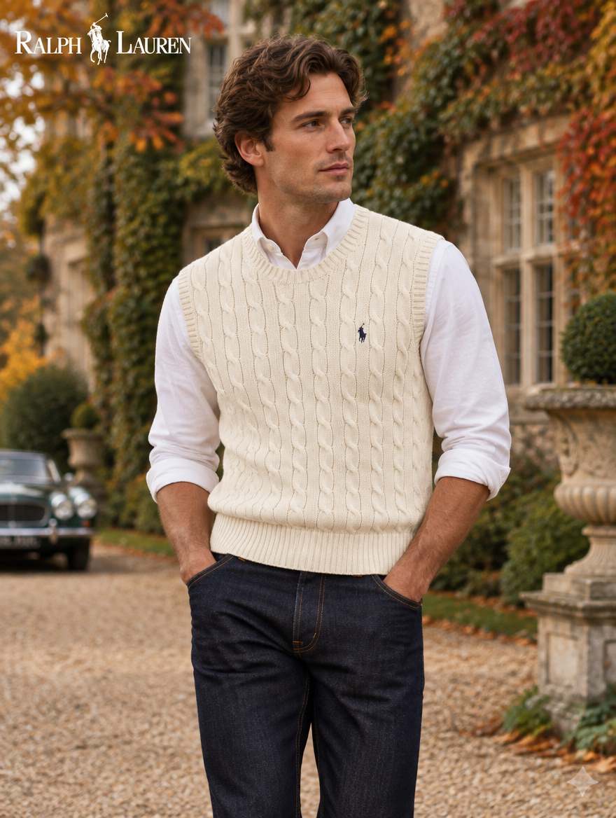 Men's Cable-Knit Cotton Sweater Vest