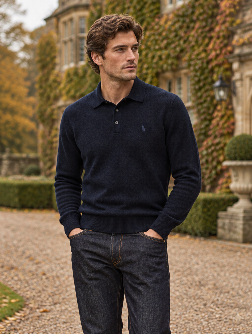 Men's Wool Polo-Collar Jumper