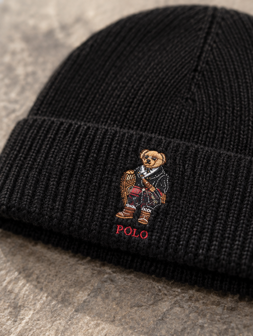 Men's Polo Bear Rib-Knit Beanie
