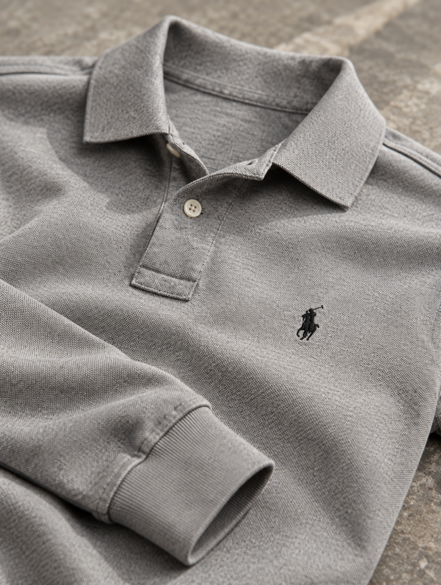 Men's Mesh Long-Sleeve Polo Shirt