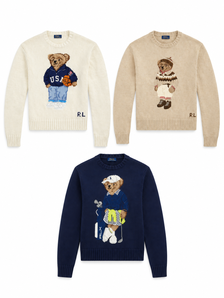 Men's Set 3 Styles  Polo Bear Sweater