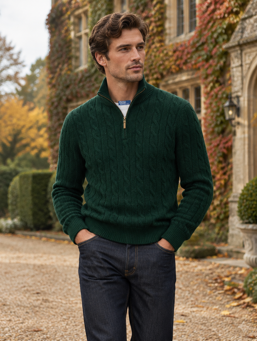 Men's Cable-Knit Cashmere Quarter-Zip Jumper