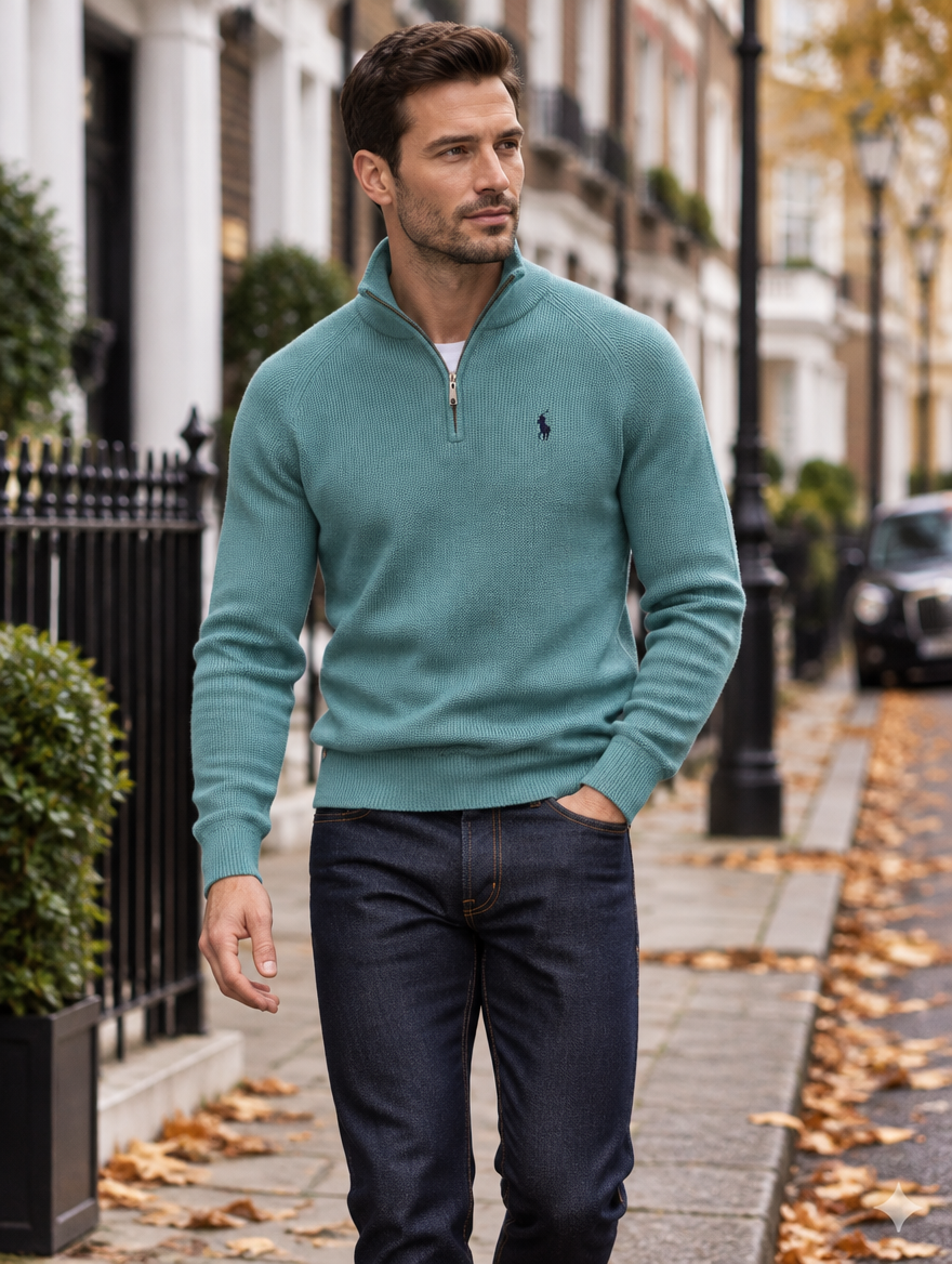 Men's Zip Cable-Knit Wool Knit Sweater