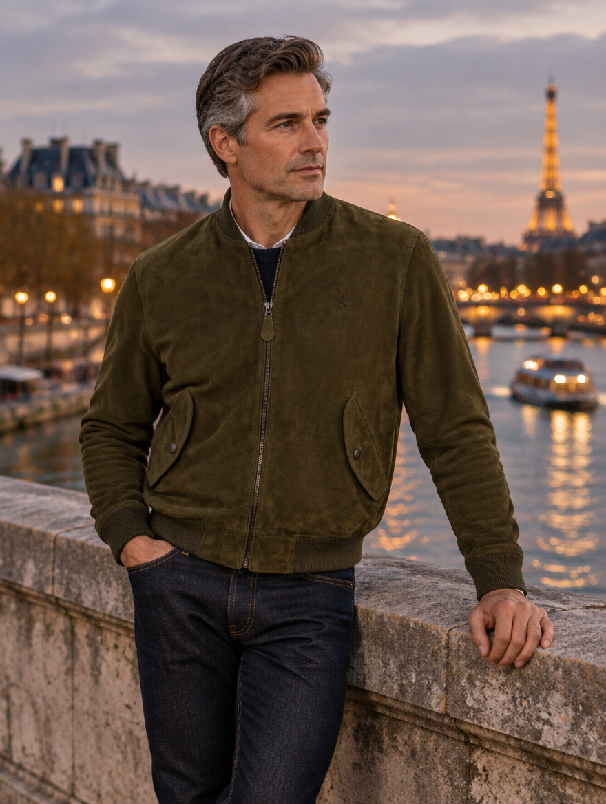 Men's Suede Bomber Jacket