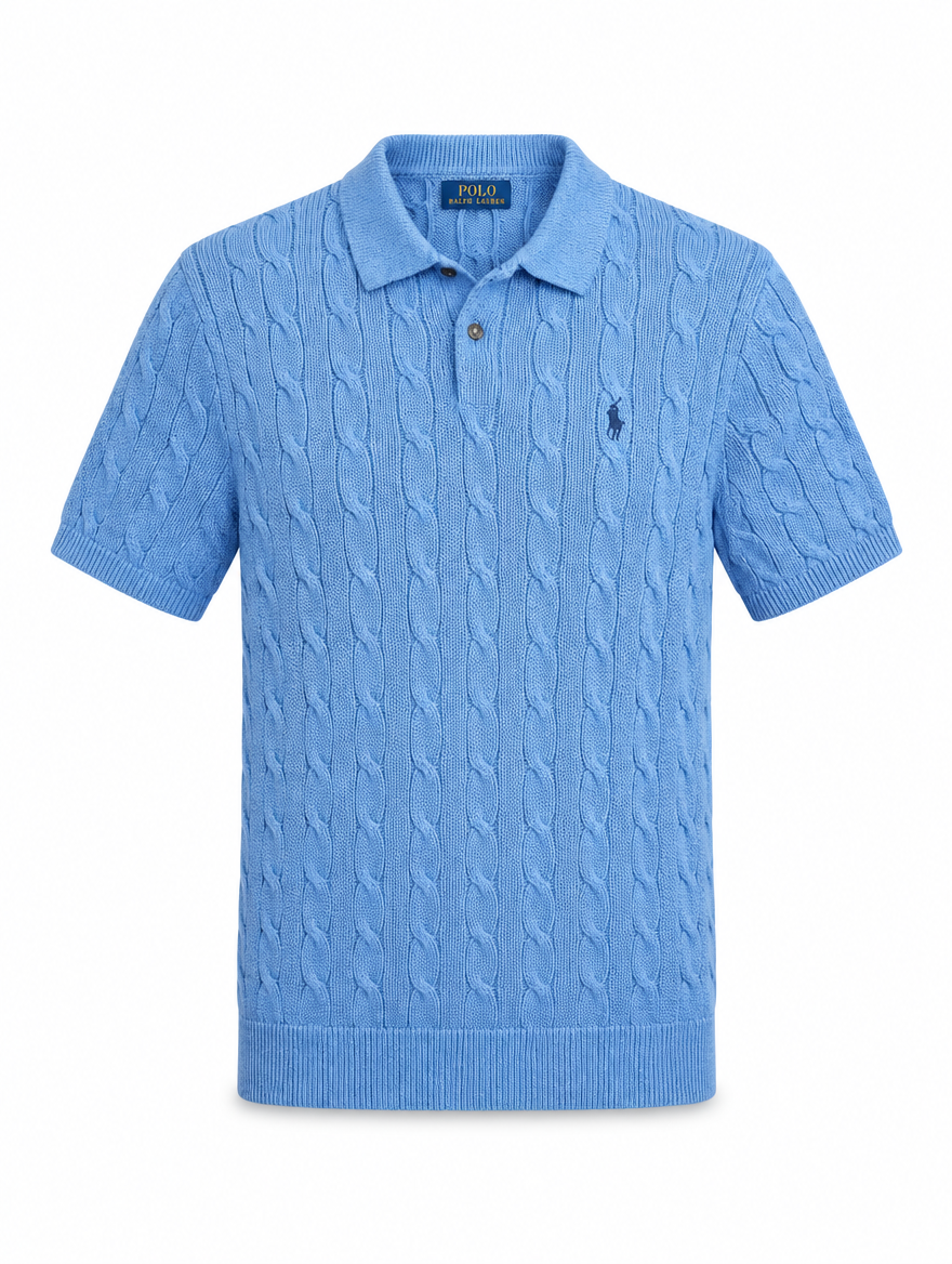 Men's Cable-Knit Cotton Polo-Collar Sweater