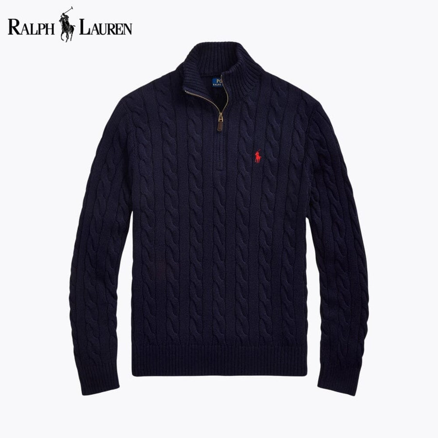 Men's Chunky Cable-Knit Cotton Quarter-Zip Sweater