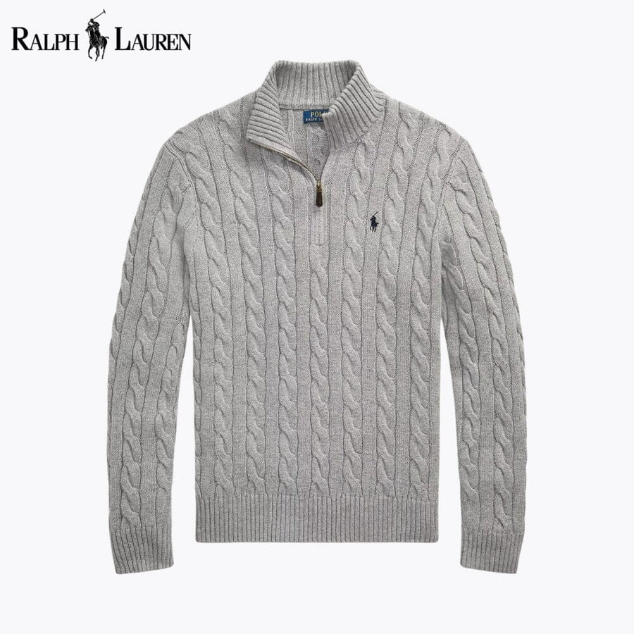 Men's Chunky Cable-Knit Cotton Quarter-Zip Sweater